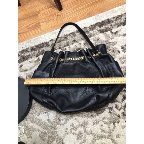 Michael Kors Handbag Shoulder Bag Tote Hobo Black Leather Gold Chain Straps - Picture 14 of 16